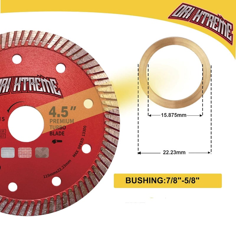 ORIXTREME 4 1/2 Inch Diamond Saw Blade 3Pcs, Turbo General Purpose Blade Dry/Wet Cutting Concrete, Masonry, Brick, Block,7/8"-5/8” Arbor - Image 3